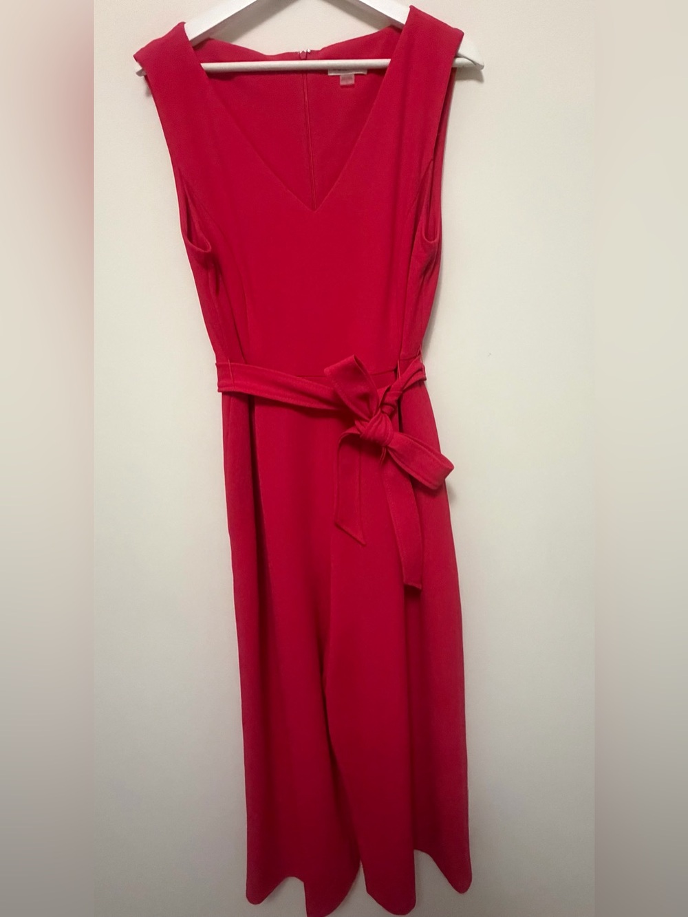 Calvin Klein Red Wide Leg Jumpsuit Belted V-Neck Sleeveless Size 12